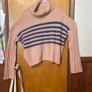 SO Pink and Blue Cowl Turtleneck Sweater